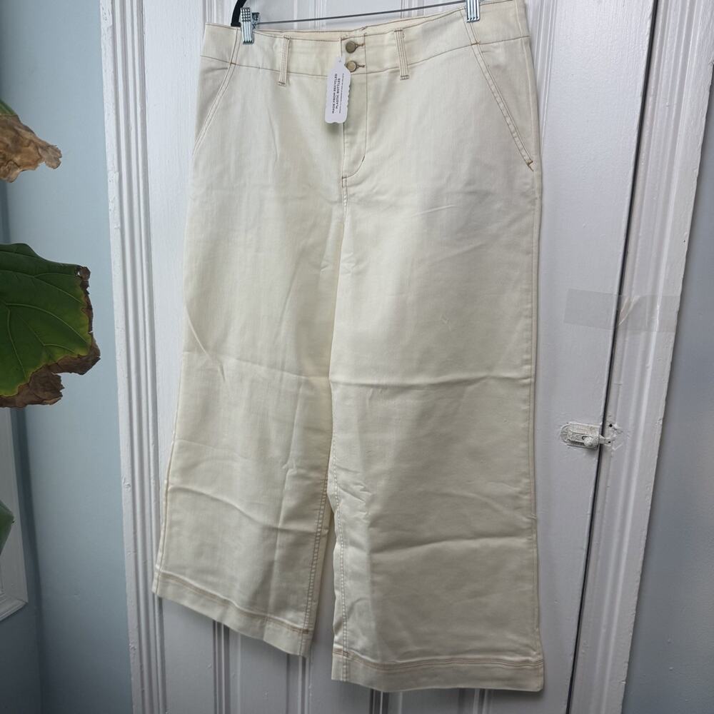Studio Park Wide Leg Twill Pants Womens High Waist Cream Size 16 NWT